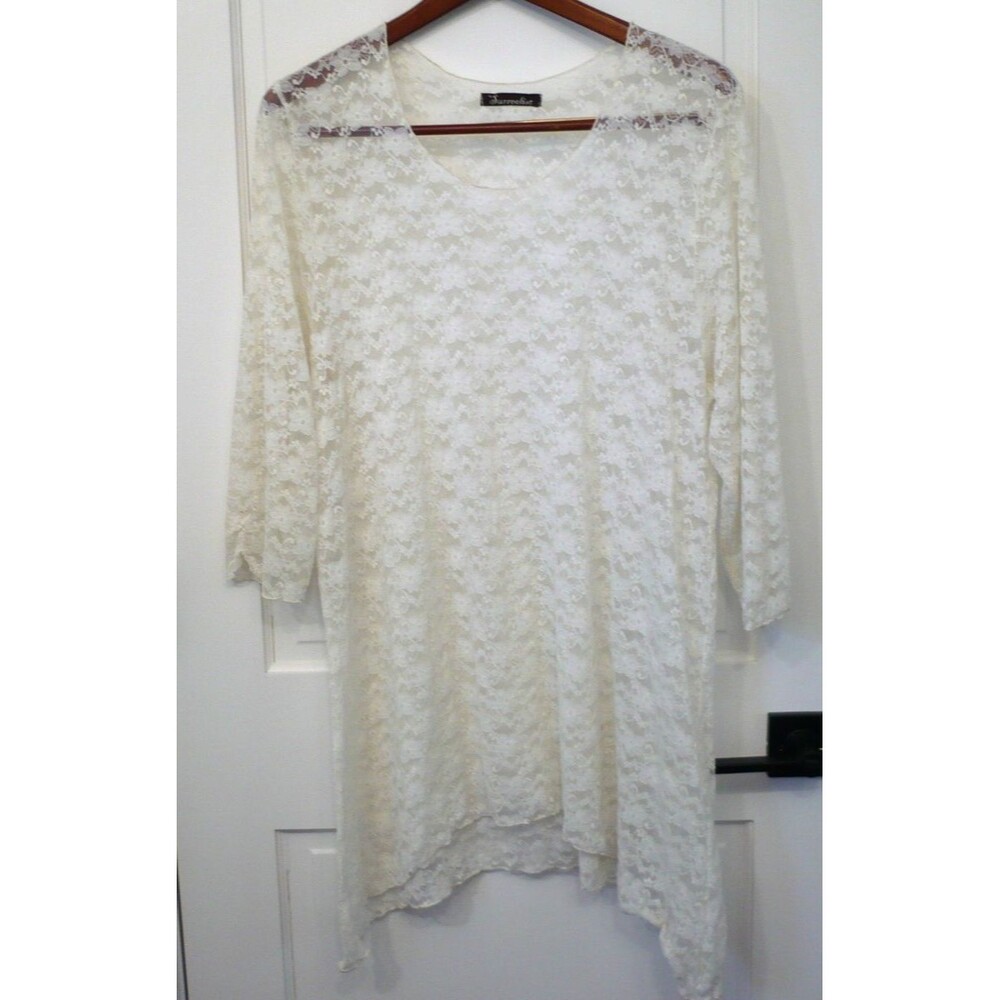 Vtg Surrealist Fairy Coquette Grunge Boho Ivory Off White Layering Lace Tunic M
